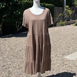 Sundance dylan Taupe Tiered Scoop-Neck Midi 100% Cotton Size L